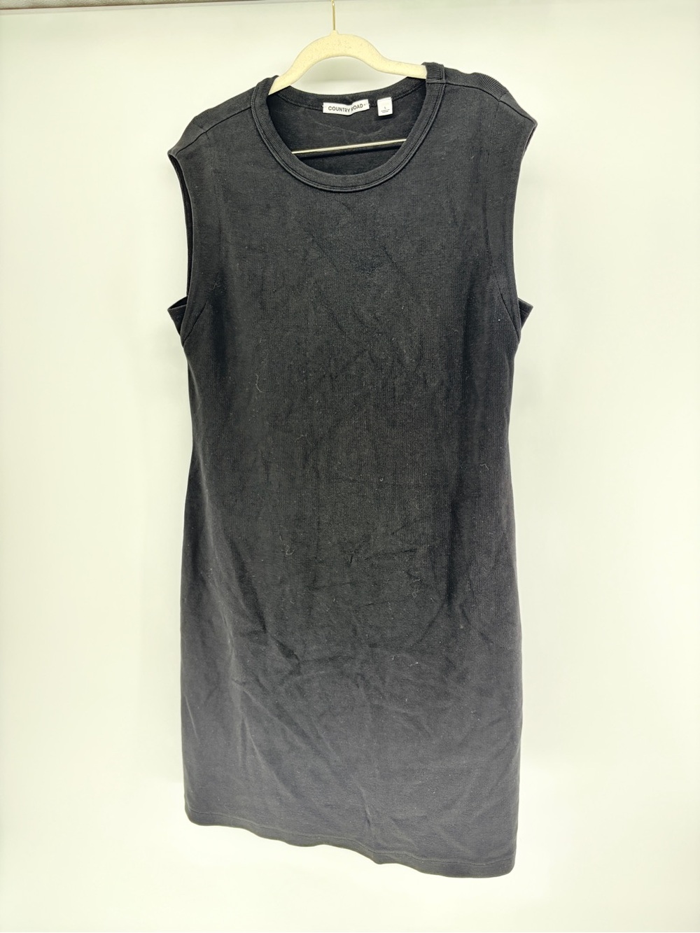 Country Road Black Ribbed Short Sleeveless Dress 95% Cotton L
